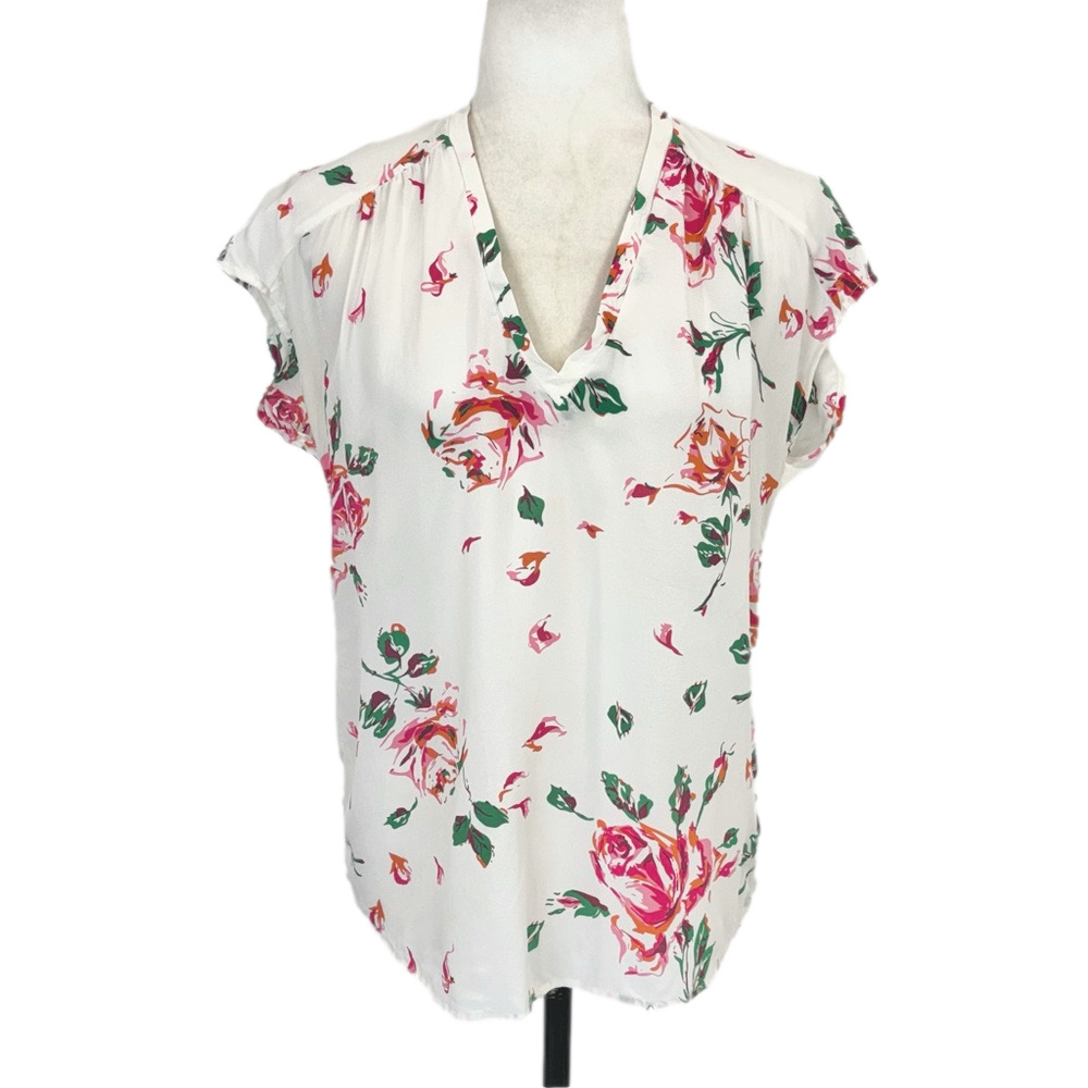 Joie white floral silk blouse